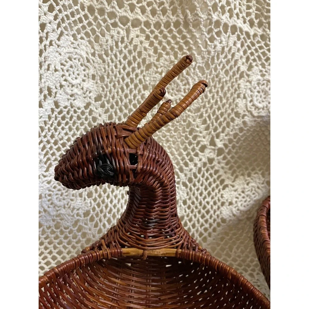 Wicker Deer Reindeer Basket Set Home Decor Brown Vintage FLAWS